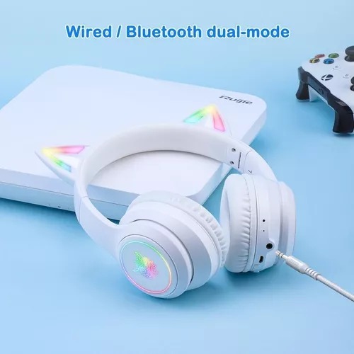 Audifonos Gamer Onikuma B90 Con Orejas Blancos Bluetooth Rgb